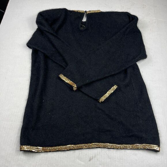 Lord & Taylor Womens Silk Blend Sweater Black Vintage Retro Knit Pullover MEDIUM - Picture 9 of 11